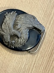 Siskiyou Buckle Co Pewter Belt Buckle Double Eagle Western Blue Resin Vintage