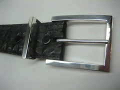 GENUINE HORNBACK CROCODILE BELT 1-3/8&Prime;, W/ 2 PC BUCKLE SET 925 SOLID SILVER USA.