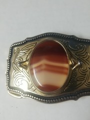 Agate Polished Stone Gold Tone Belt Buckle Southwestern