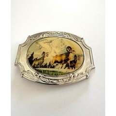 Century Canada Vintage Bighorn Sheep Mountain Scene Silver Tone Belt Buckle