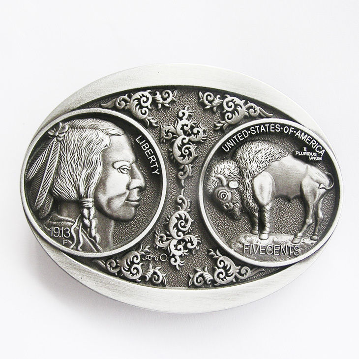 US 5 Cent Buffalo Nickle Indian Western Metal Belt Buckle