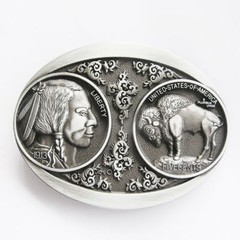 US 5 Cent Buffalo Nickle Indian Western Metal Belt Buckle