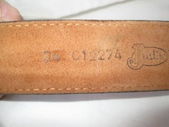 Justin Leather Brown Belt Sz 34 w/Western Brass Buffalo Skull & Feathers Buckle