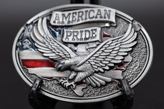American Pride Belt Buckle Soaring Eagle US Flag Red White Blue Enamel Oval