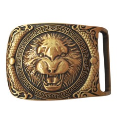 Green Eyes` Lion Head Solid Brass Belt Buckle Western Cowboy Vintage Antique
