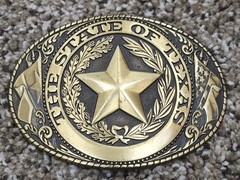 The State of Texas Star Belt Buckle Logo Flag Gold-Tone Metal Western 3.5&Prime;x2.5&Prime;