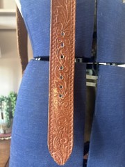 Vintage Brown Tooled Leather Belt with Bald Eagle Belt Buckle Silver Gold 38&Prime;