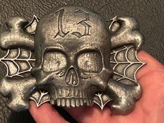 2002 LUCKY-13 APPAREL LIGHTER BELT BUCKLE, pewter, nice