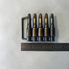 Metal bullet belt buckle copper tone gun ammunition design NEW