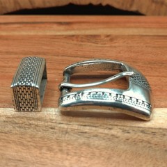 Western Textured Engraved Pattern Single Tongue Prong Cowboy Belt Buckle Set