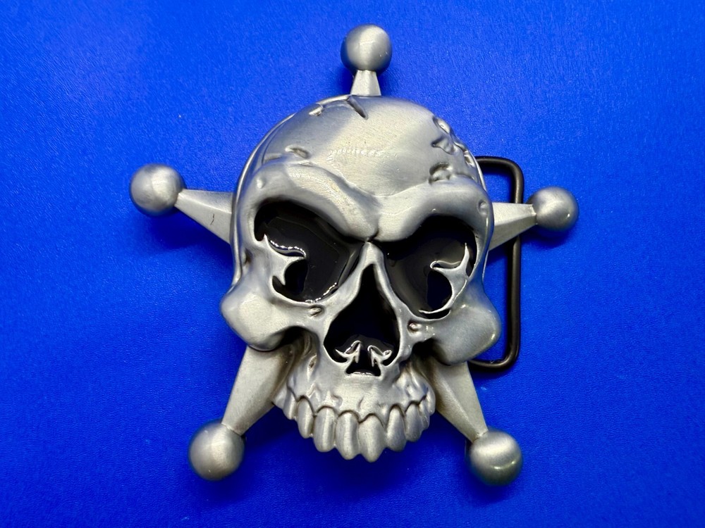 Creepy Skull Grinning Teeth Five Point Star Gothic Punk Cutout Belt Buckle