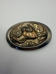 Western Oval Horse Engraved Metal Belt Buckle Silver Gold Copper colors