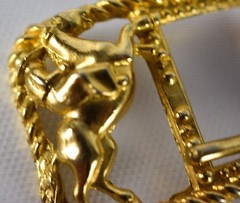 Belt Buckle Overlay Horse Gold Tone Cowboy Small Classic Box Frame Clip