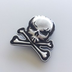 Vintage Black Enamel Skull With Bones Belt Buckle Gurtelschnalle