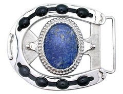 Silver Color 40×30 Lapis Black Onyx Cabochon Horseshoe Belt Buckle PBB37/3726