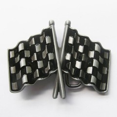 Black & White Checkered Flags Racing Car Metal Novelty Belt Buckle