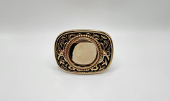 VINTAGE BELT BUCKLE – GEMSTONE NEEDED FOR CENTER Black and Goldtone Buckle