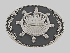 Crown Belt Buckle Vintage Spinner Silver Black Metal Western Rodeo Men Women