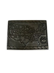 Vintage US Map Belt Buckle United States State Dates Eagle Emblem Solid Metal
