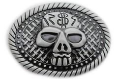 Men Women Buckle Silver Skull Skeleton Halloween Black Detail Big Size GothicBik