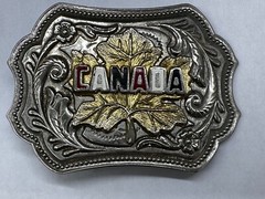 ESTATE SILVER TONE BELT BUCKLE CANADA MAPLE LEAF FLORAL MEN WOMEN UNISEX