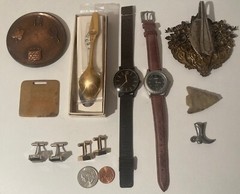 Vintage Grandpa&rsquo;s Junk Draw, Watches, Cufflinks, Arrowhead, Spoons, Interesting,