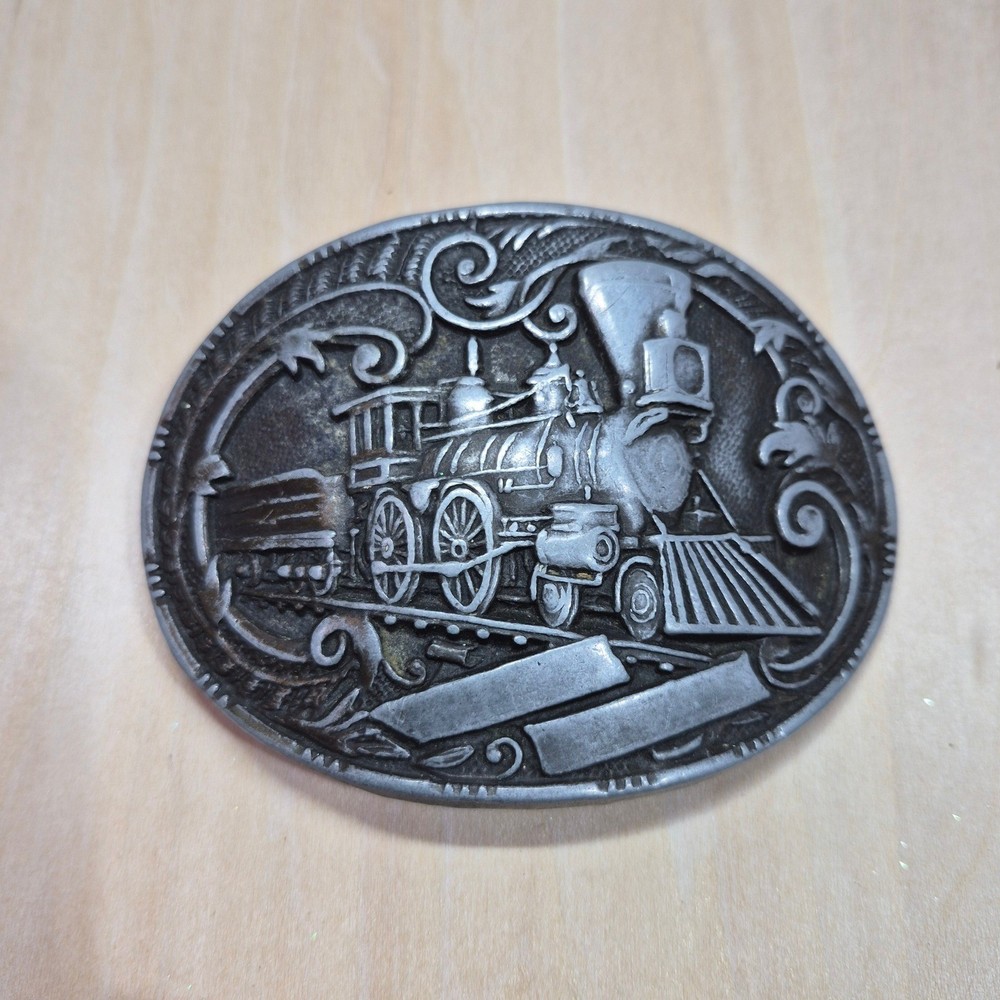 Western Train Cowboy Belt Buckle Oval Vintage Metal Cowboy Gear