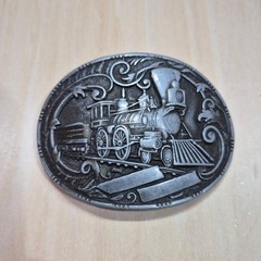 Western Train Cowboy Belt Buckle Oval Vintage Metal Cowboy Gear