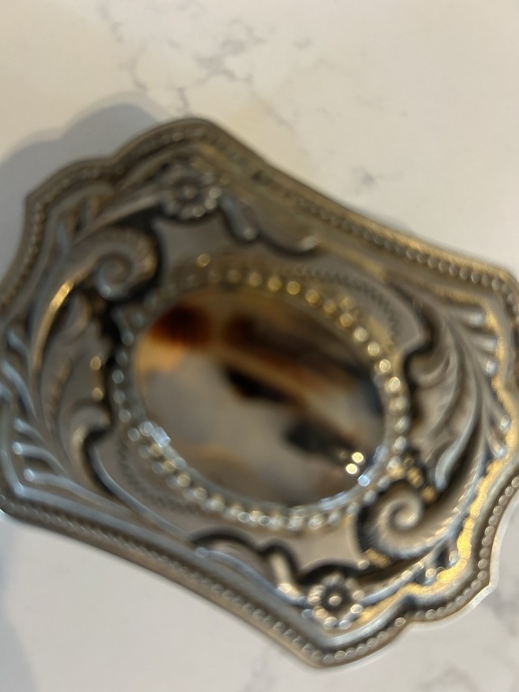 Silver Western Floral Belt Buckle Oval Stone Accent Antique Finish 1.5in Men