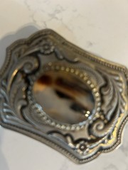 Silver Western Floral Belt Buckle Oval Stone Accent Antique Finish 1.5in Men