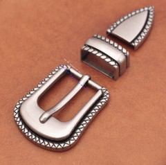Inner 24MM Anqitue Silver Rope Side Western Cowboy Leather Belt Buckle 3pcs Set
