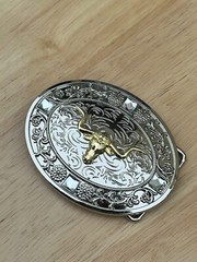 Western Longhorn Buckle Men Unisex Clear Rhinestone Oval Silver Zinc Fit 2 »