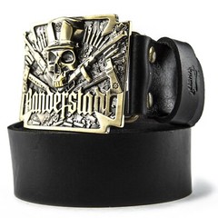 Brass belt buckle Banderstadt, Artistic sculptural fighting skull brass buckle