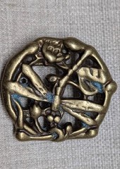 vintage 1970s belt buckle SOLID BRASS handcrafted DRAGONFLY brutalist western