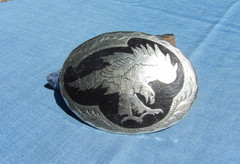 VTG MEN&rsquo;S ALPACA SILVER ETCHED EAGLE WESTERN BELT BUCKLE MEXICO