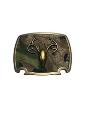 Deer Skull Antler Belt Buckle Camo Hunting Western Brass Tone 1.75 Belt