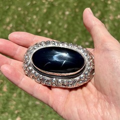Handmade Large Black Onyx Tibetan Silver Floral Scroll Belt Buckle Western Boho
