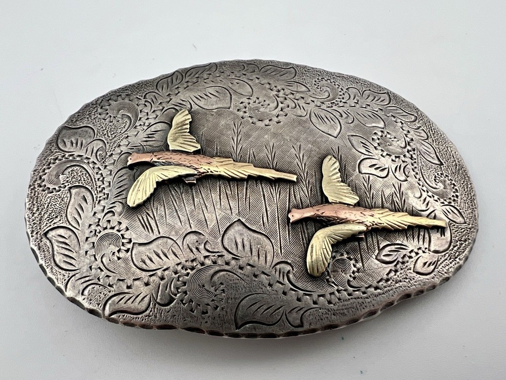 Vintage Western Style Sterling Silver Rooster Pheasant Belt Buckle 46.2g