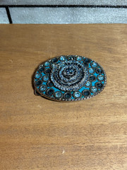 Vintage Turquoise Western Style Stainless Steel Belt Buckle 4&Prime;, Free QuikShip