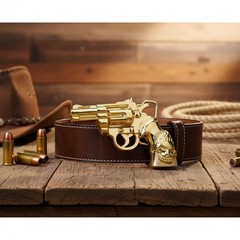 New Men Women Buckle Gold Metal Western Cowboy Pistol Revolver Gun Weapon Skull