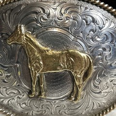 Vintage Montana Silversmiths Sterling Silver Plate ￼ Western Horse Belt Buckle