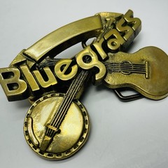 Vintage 1980 Baron BLUEGRASS Belt Buckle #6231 Solid Brass Banjo & Guitar