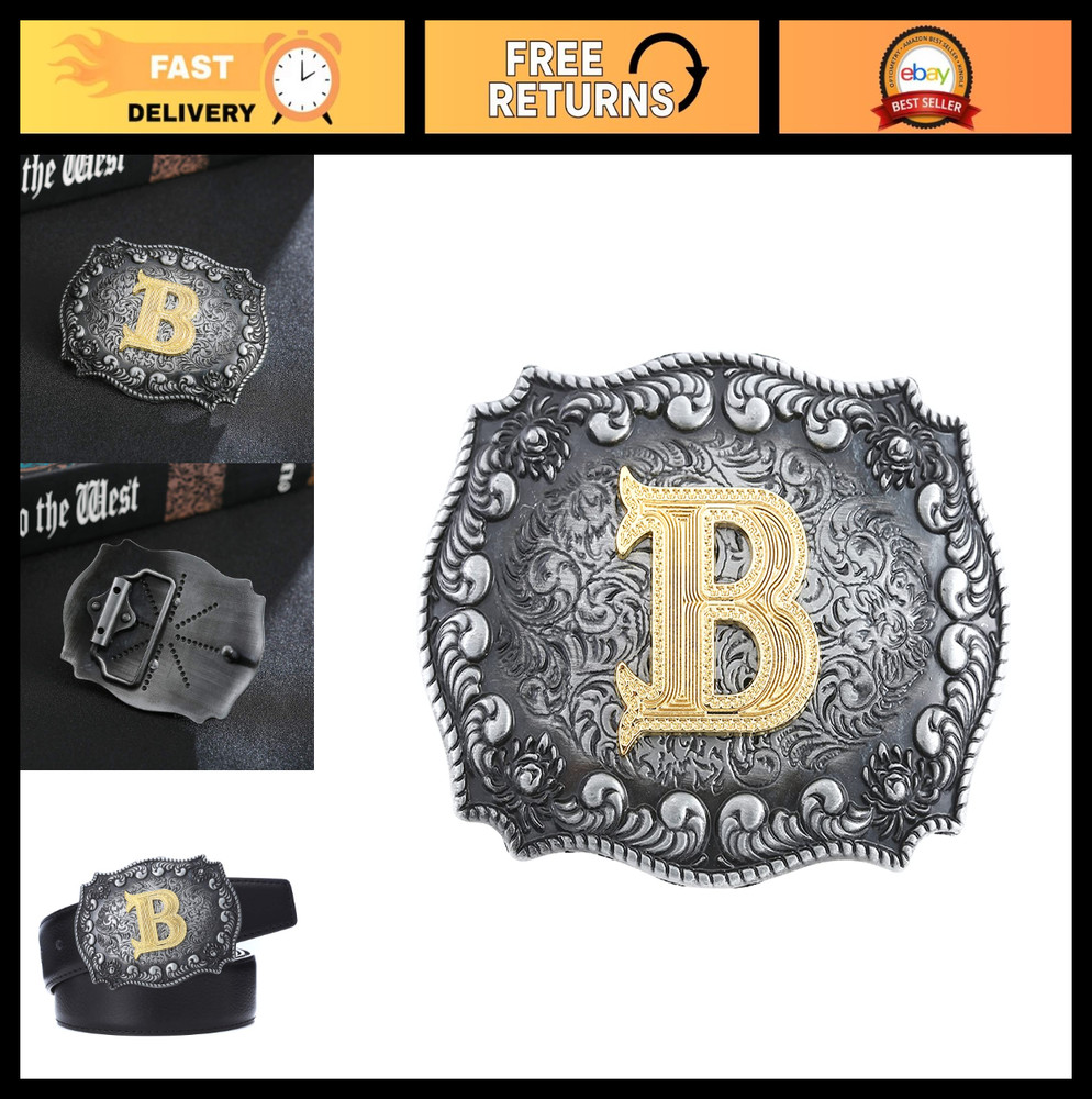 Western Cowboy Rodeo Belt Buckle for Men & Women, Alphabet Initials A-Z, Stylish