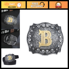 Western Cowboy Rodeo Belt Buckle for Men & Women, Alphabet Initials A-Z, Stylish