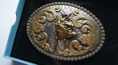 Nocona Belt Buckle BULL RIDER Gold & Silver Tone Western cowboy 3756641
