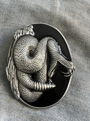Rattle Snake Belt Buckle Silver Trim With Black Background Western Cowboy Style