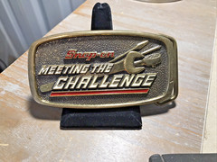 Vintage BTS Snap-on Tools Meeting The Challenge Solid Brass Belt Buckle (B43)