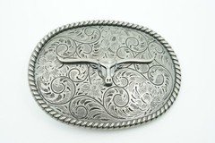 Longhorn Bull Western Rodeo Antique Silver Metal Belt Buckle