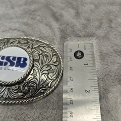 Cove State Bank CSB Belt Buckle Silver Tone Floral Western Scroll Oval Vintage