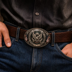 USA Eagle American Flag Belt Buckle Mens Patriotic Western Silver Oval Rodeo